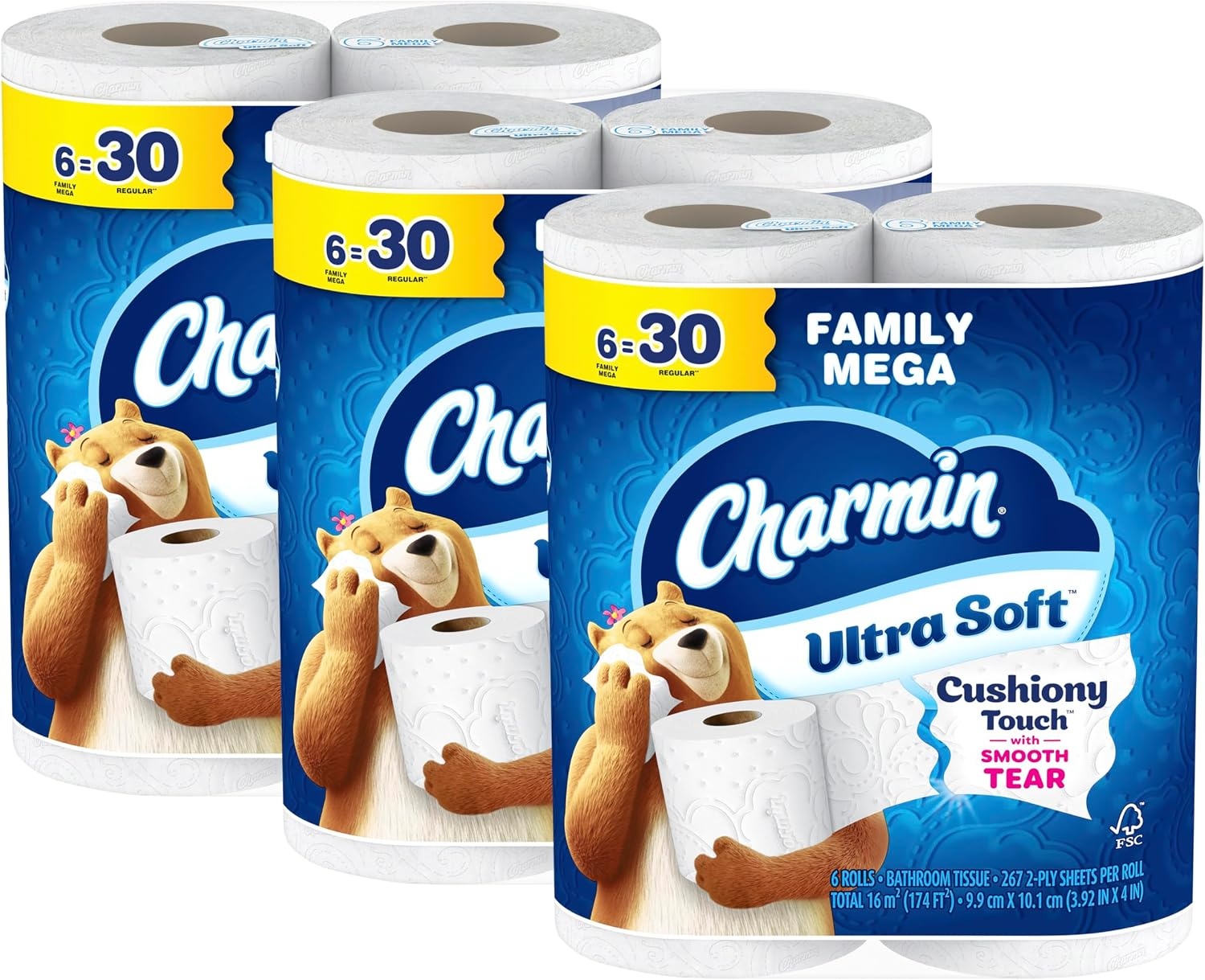 image:imageCharmin Ultra Soft Cushiony Touch Toilet Paper 30 Family Mega 153 Regular Rolls 2Ply WhiteFamily Mega