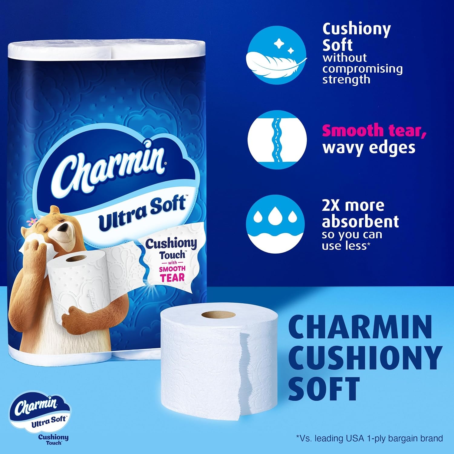 image:imageCharmin Ultra Soft Cushiony Touch Toilet Paper 30 Family Mega 153 Regular Rolls 2Ply WhiteFamily Mega