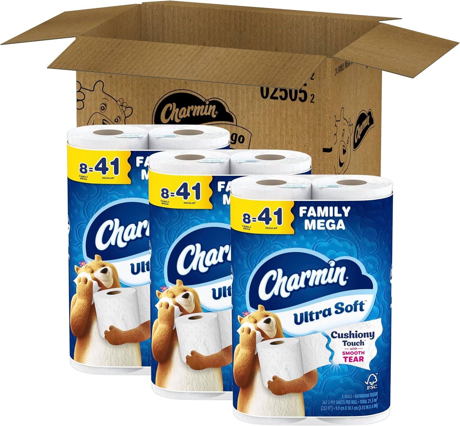image:imageCharmin Ultra Soft Cushiony Touch Toilet Paper 30 Family Mega 153 Regular Rolls 2Ply WhiteFamily Mega