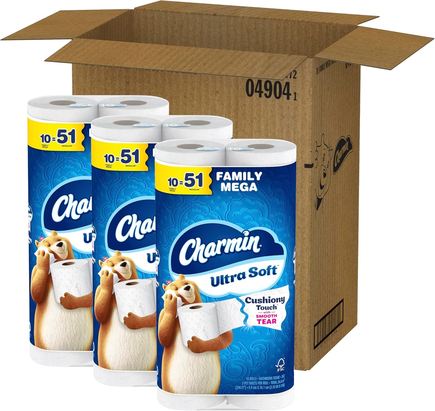 image:imageCharmin Ultra Soft Cushiony Touch Toilet Paper 30 Family Mega 153 Regular Rolls 2Ply WhiteFamily Mega