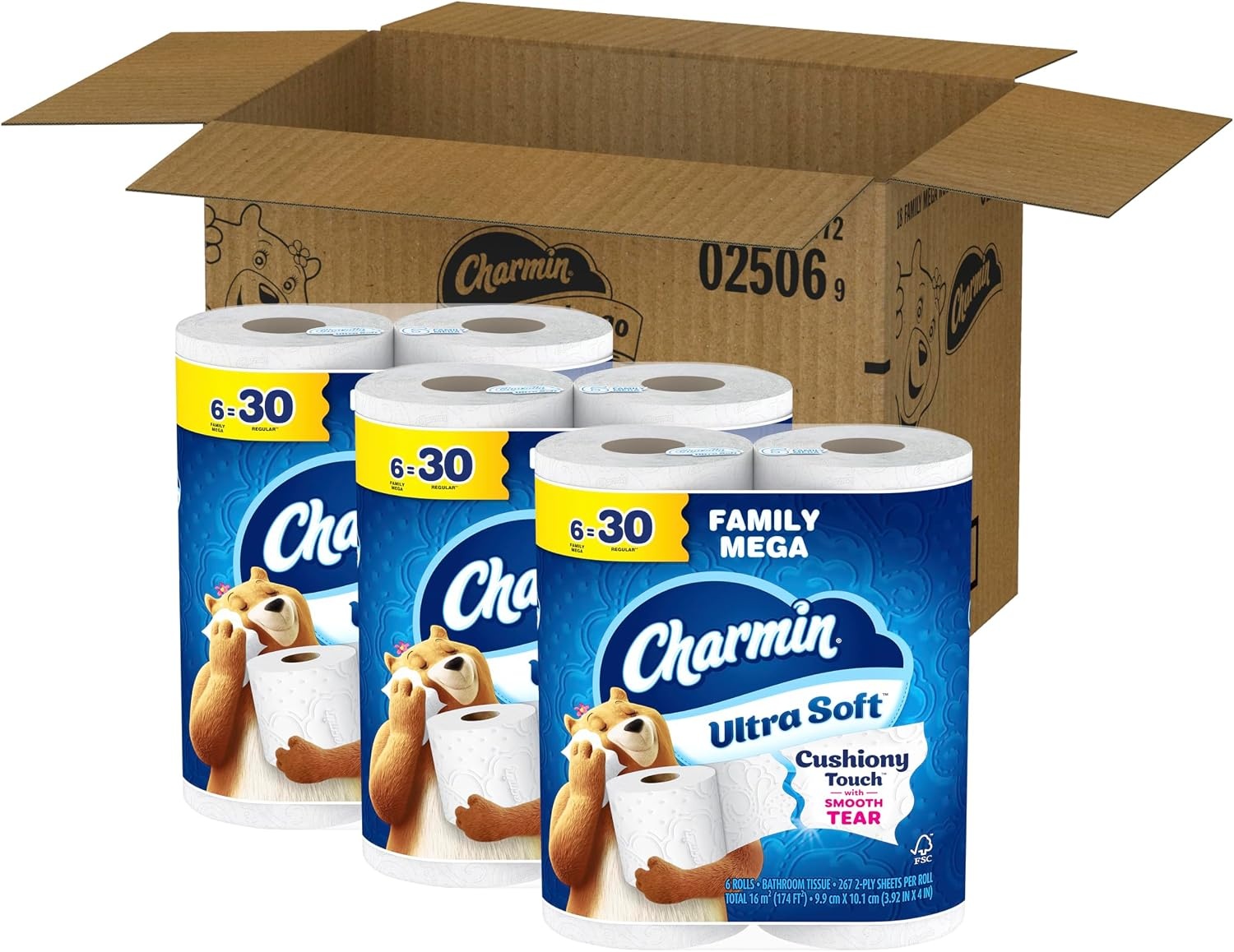 image:imageCharmin Ultra Soft Cushiony Touch Toilet Paper 30 Family Mega 153 Regular Rolls 2Ply WhiteFamily Mega