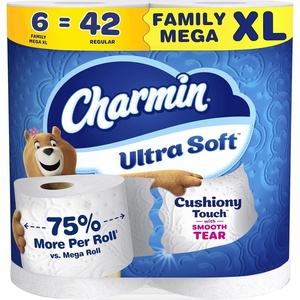 Charmin Ultra Soft Cushiony Touch Toilet Paper, 30 Family Mega = 153 Regular Rolls, 2-Ply, White(Family Mega XL)